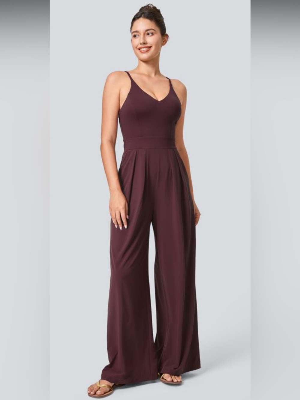 HALARA lBREEZEFUL  Wide-Leg V-Neck Jumpsuit in Deep Burgundy Size S NWT